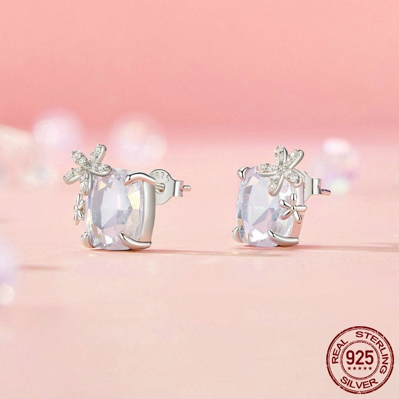 Boucles d'oreilles fantaisie fleur en pierre principale pour femmes, colorées et brillantes, luxe exquis, en argent Sterling 925