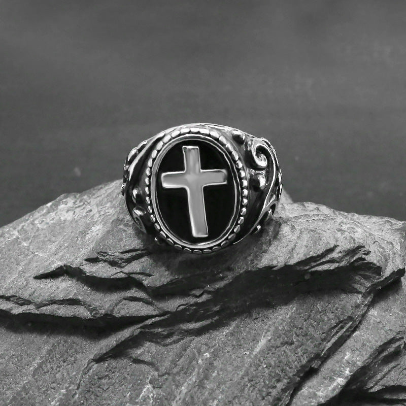 Titanium Steel Personality Vintage Cross Men's Ring