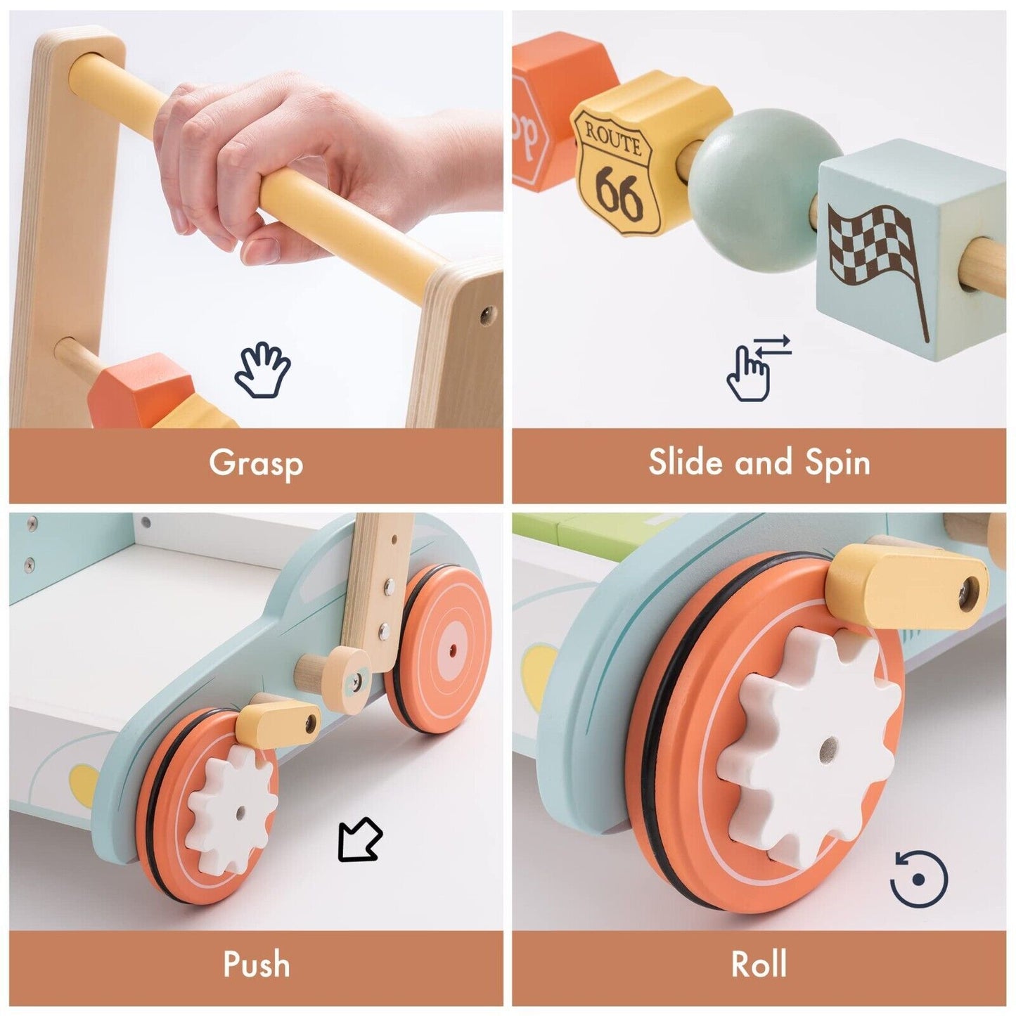 ROBUD Trotteur en bois avec panneau de signalisation ABC 123 cadeaux pour les tout-petits de 3 ans