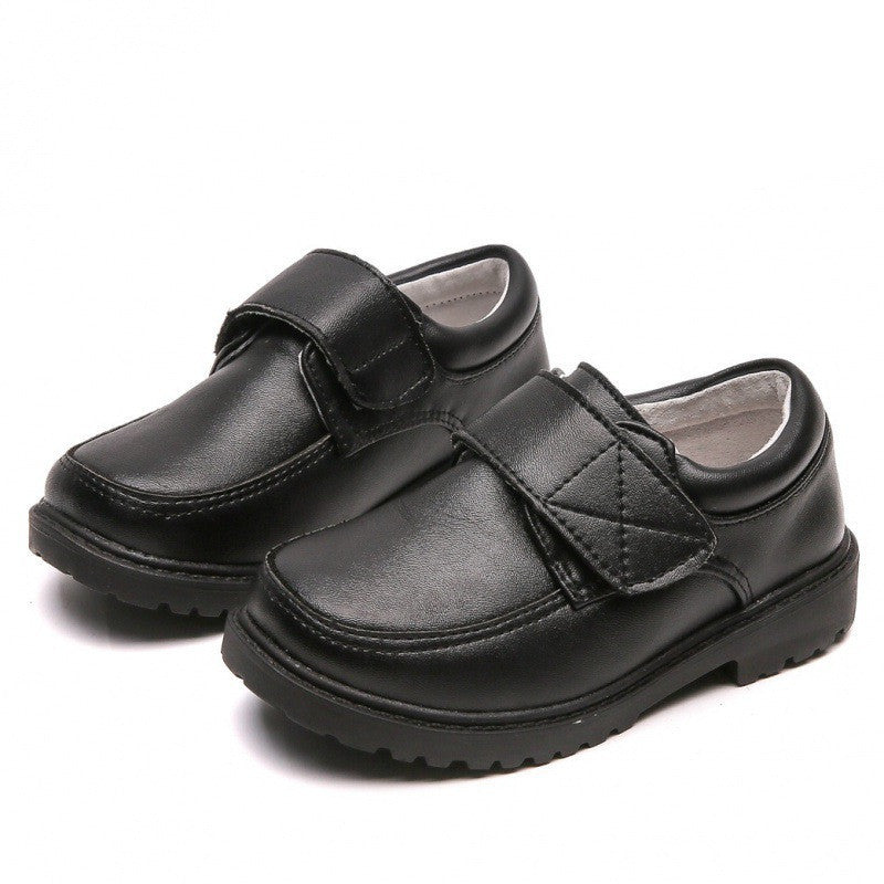 Chaussures en cuir britanniques noires à Velcro pour étudiants, pour garçons