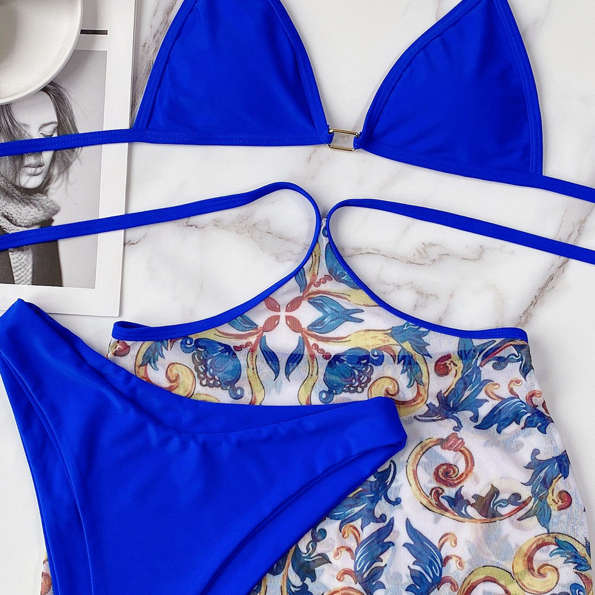 Maillot de bain bikini trois pièces sexy fendu