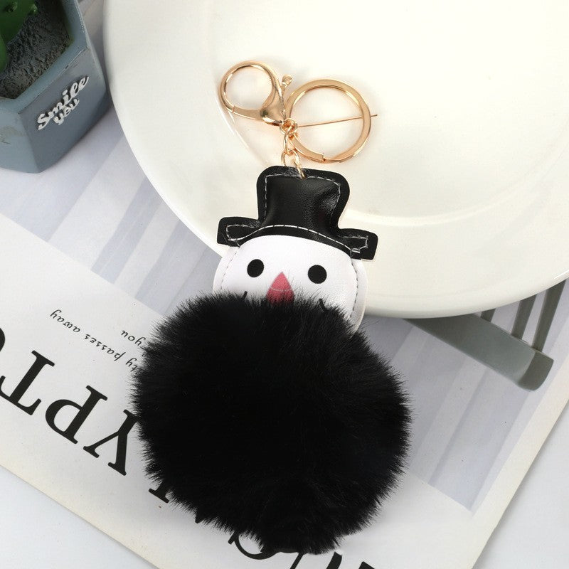 Pendentif porte-clés boule de fourrure de bonhomme de neige mignon