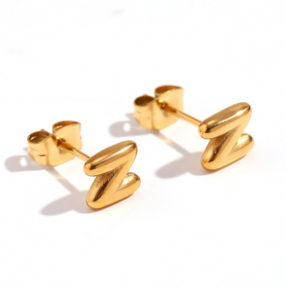 Titanium Steel Earrings 18K Gold Mini Alphabet Letter Earrings Women