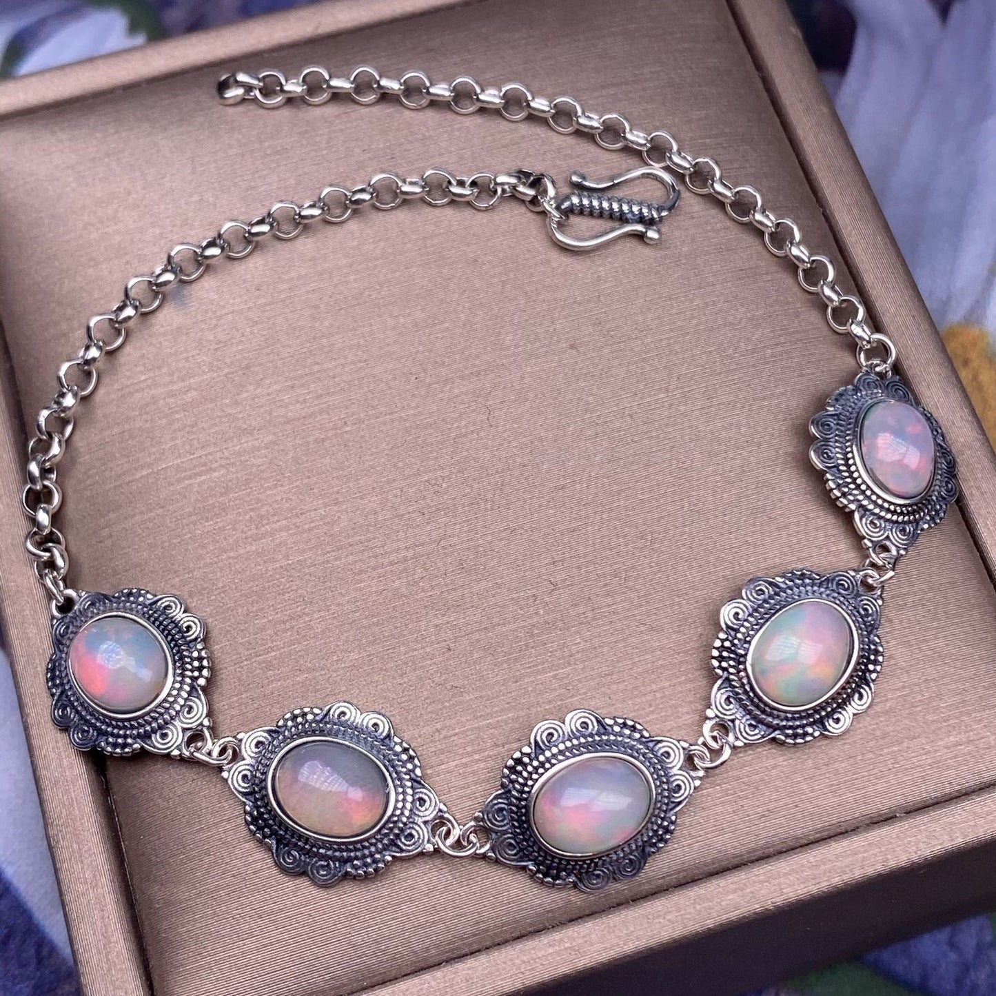 Bracelet S925 Argent Incrusté Vintage Artisanat