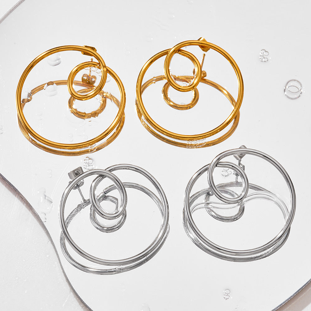 Boucles d'oreilles épurées Boucles d'oreilles courbes en cercle géométrique en acier inoxydable
