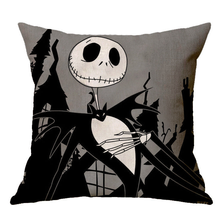 Funda de almohada de Halloween con calavera de lino