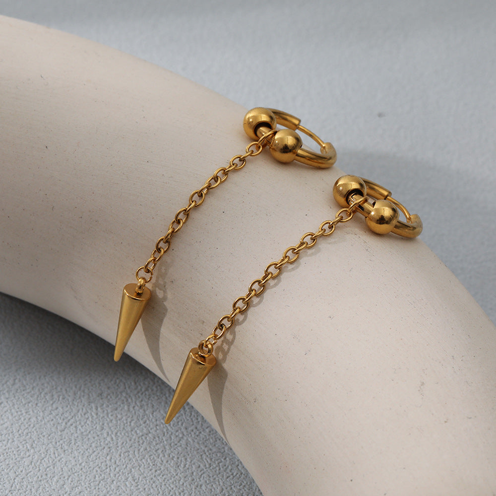 Boucles d'oreilles longues plaquées or véritable en acier inoxydable 18 carats pour femmes