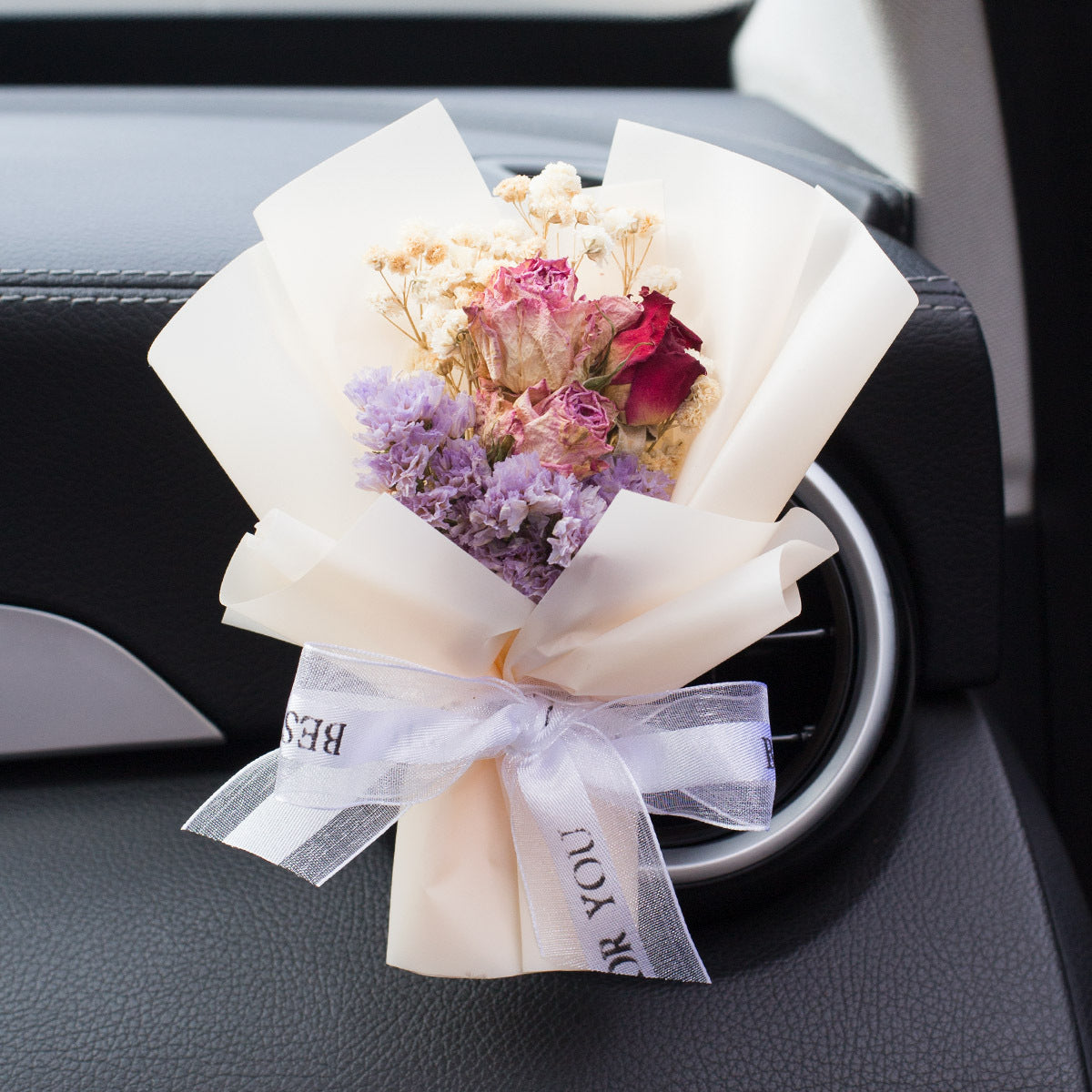Parfum de ventilation d'aromathérapie pour voiture, Bouquet séché éternel créatif fait à la main, ornement de roses