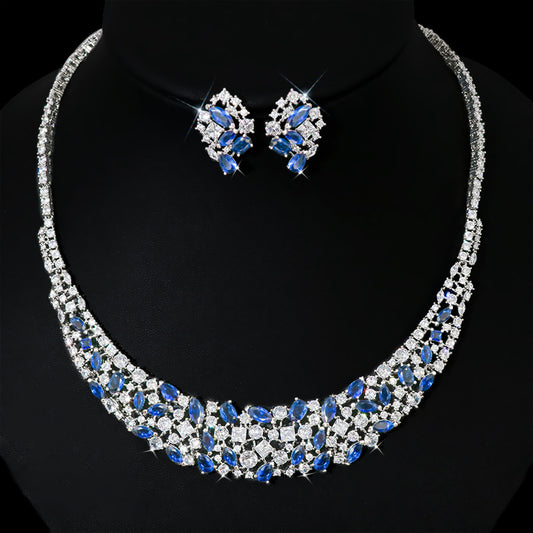 Ensemble de boucles d'oreilles et collier en Zircon brillant, simple et gracieux