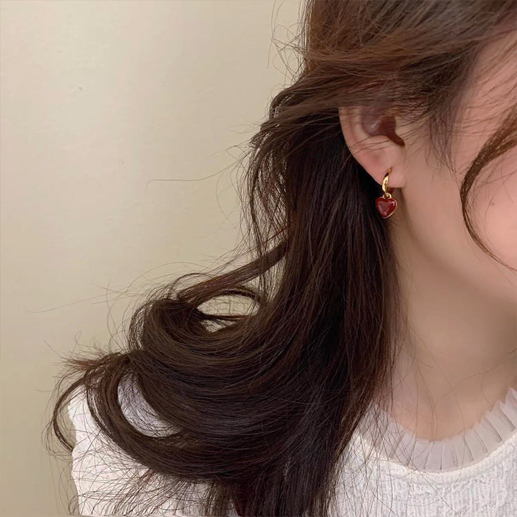 Retro Love Heart Stud Earrings Women