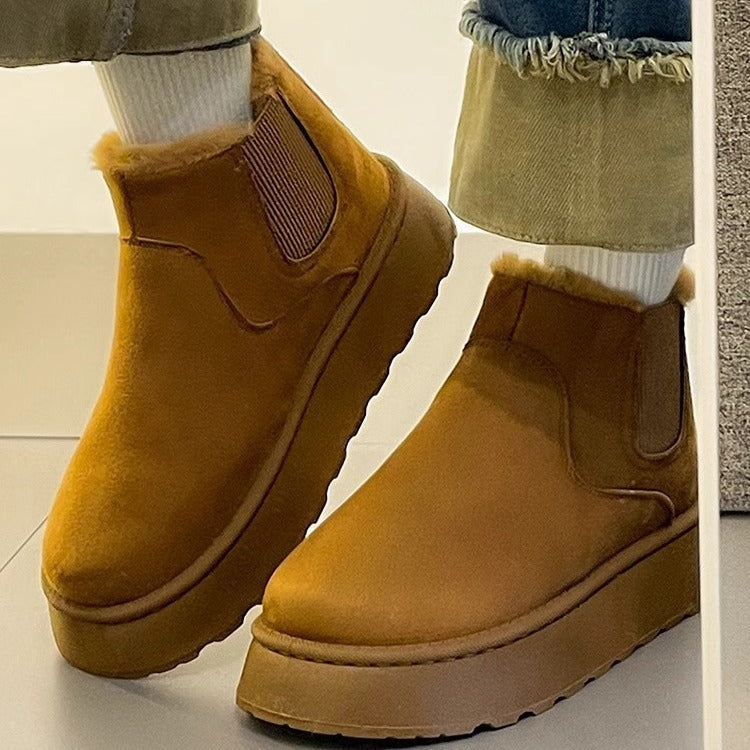 Botas de felpa para mujer Invierno Cálido Lana Grueso Pisos Botas de nieve Zapatos de moda