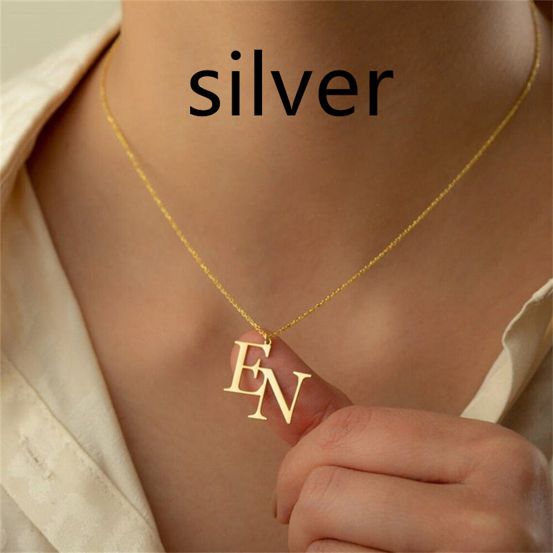 Collier pendentif lettre personnalisé plaqué or en acier inoxydable