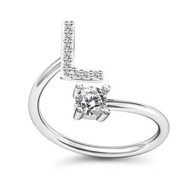 Female Stylish Adjustable Zircon 26 Letters Ring