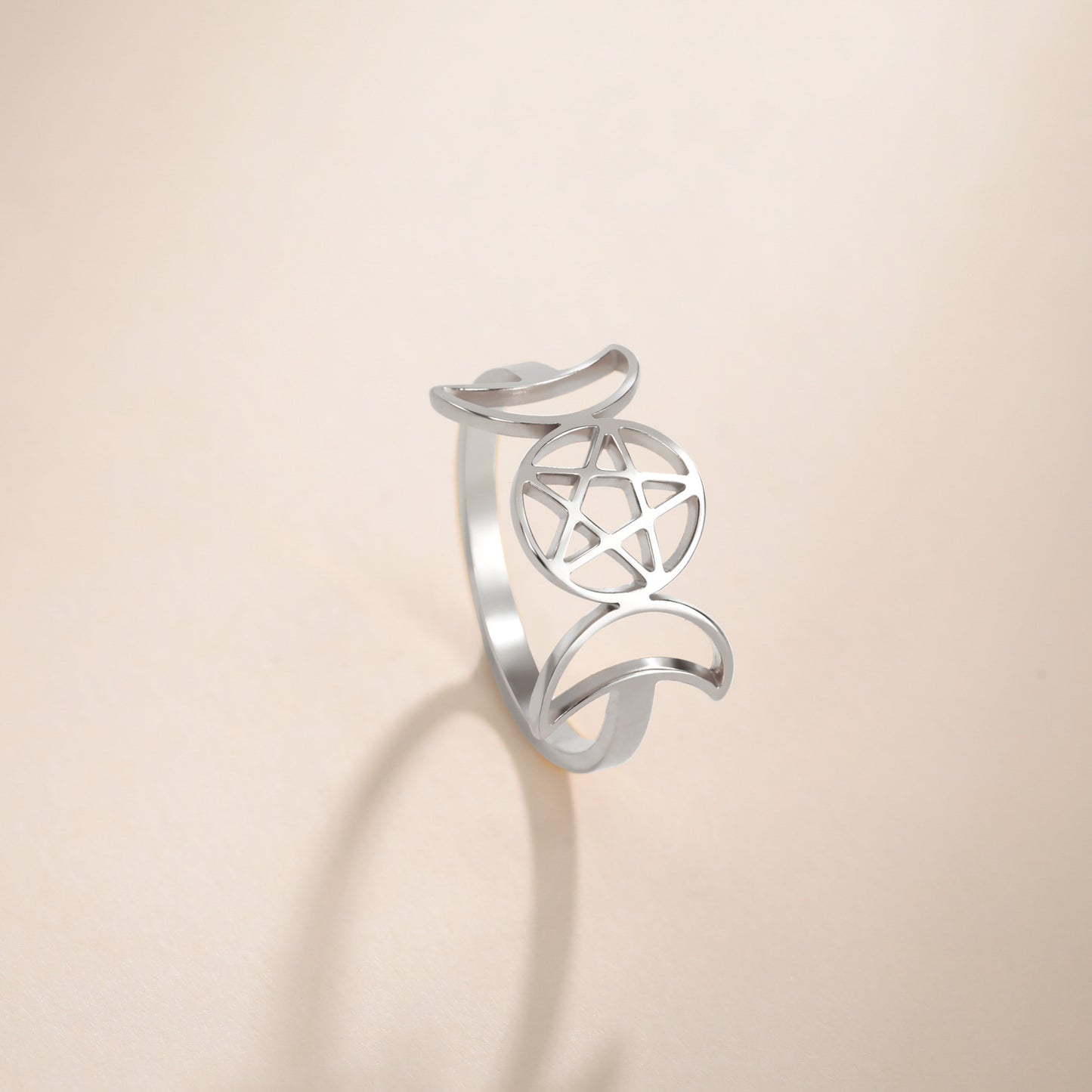 Bague en acier inoxydable, ornement de Couple sauvage, Double lune, pentagramme