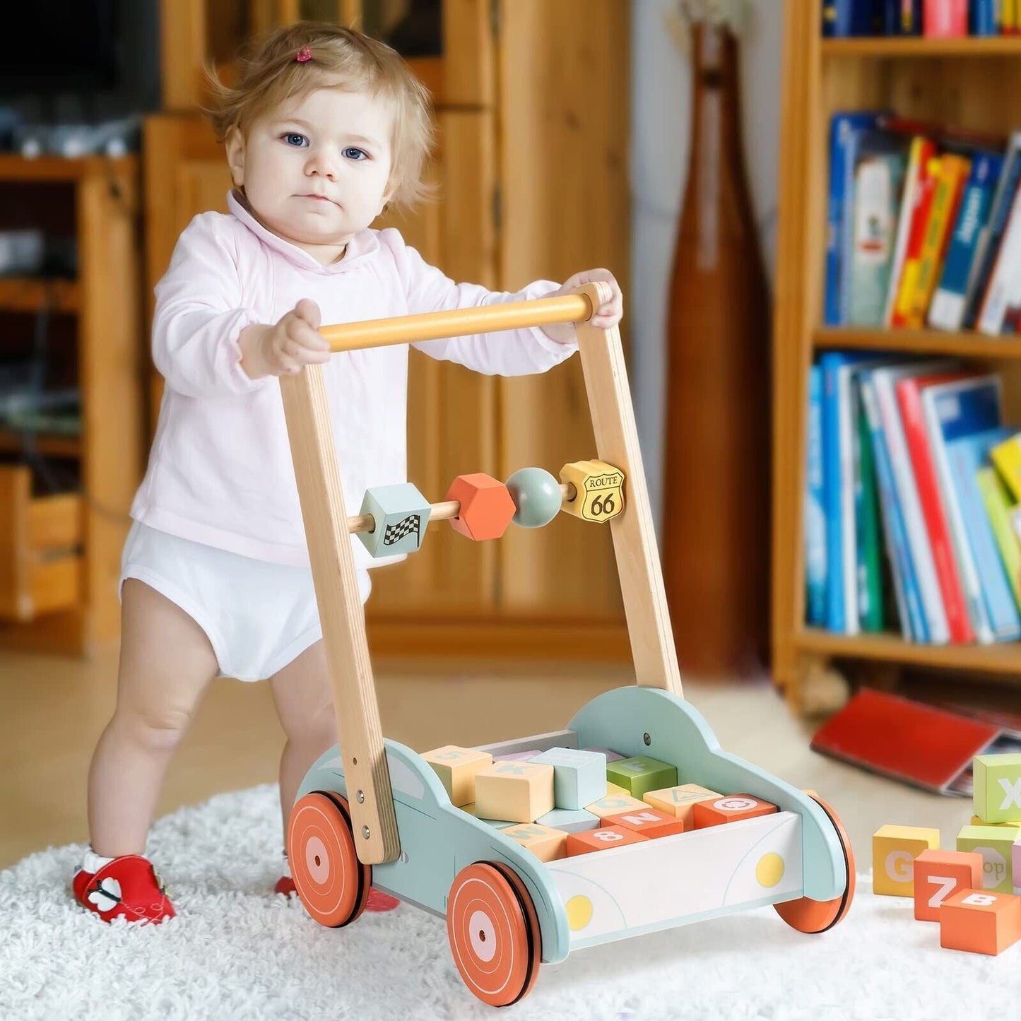 ROBUD Trotteur en bois avec panneau de signalisation ABC 123 cadeaux pour les tout-petits de 3 ans