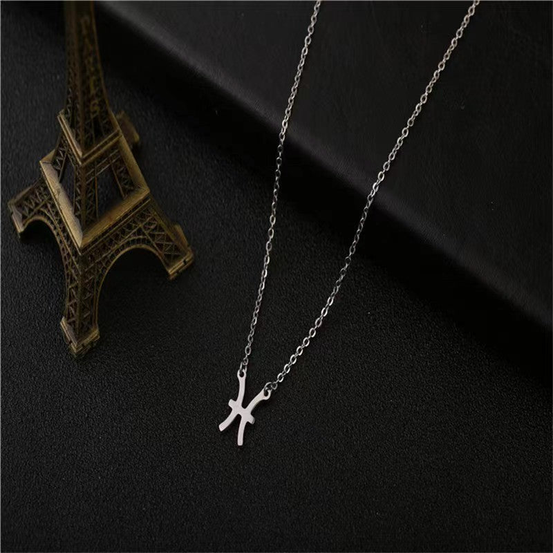 Twelve Constellation Pendant Necklace Simple Titanium Steel Clavicle Chain