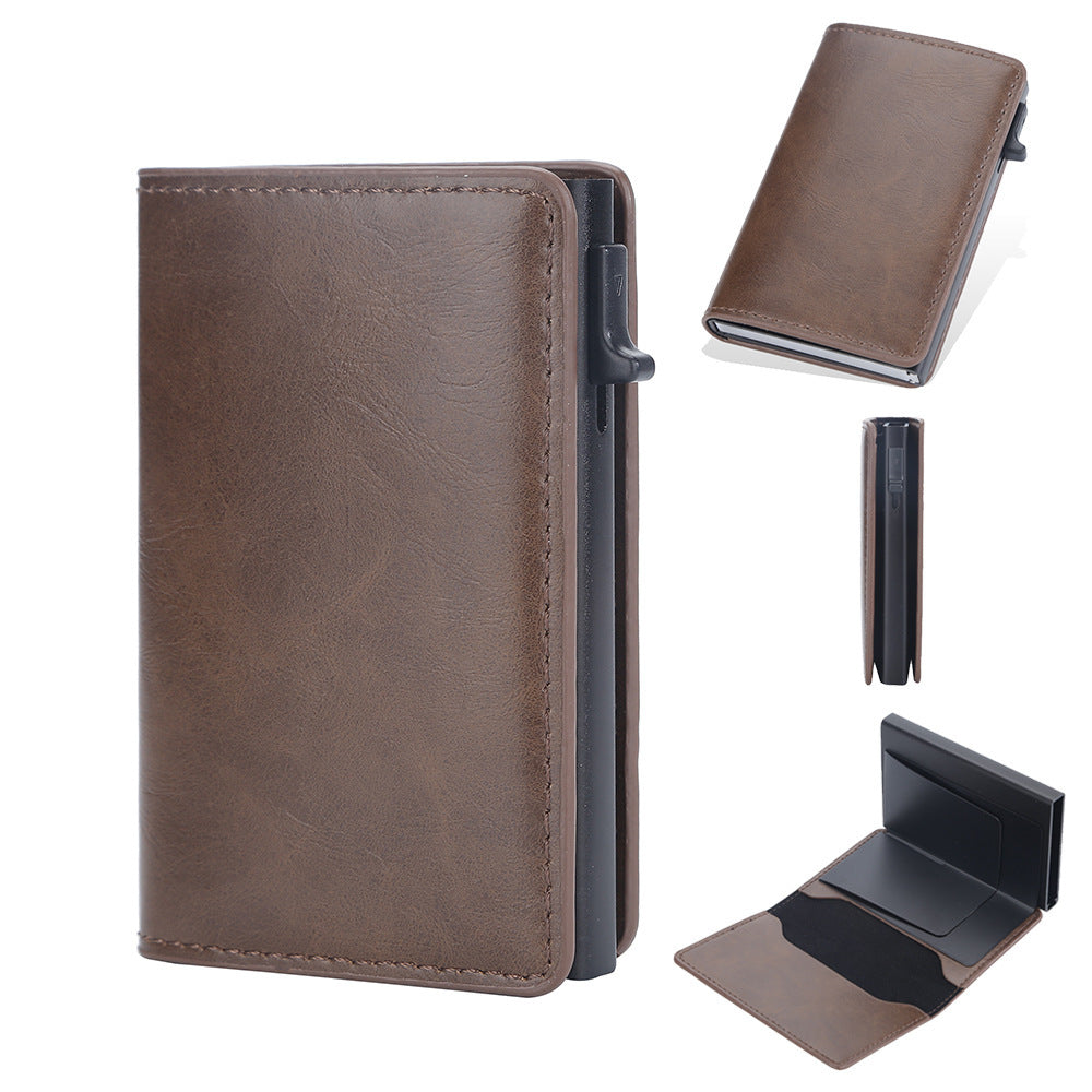 Pince à cartes anti-démagnétisation en cuir Crazy Horse pour hommes