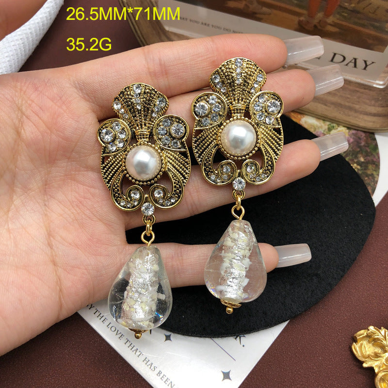 Retro Distressed Design Sense Earrings Rhinestone Pearl Earrings