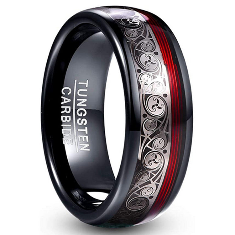 Bague décorative noire en acier tungstène pour hommes