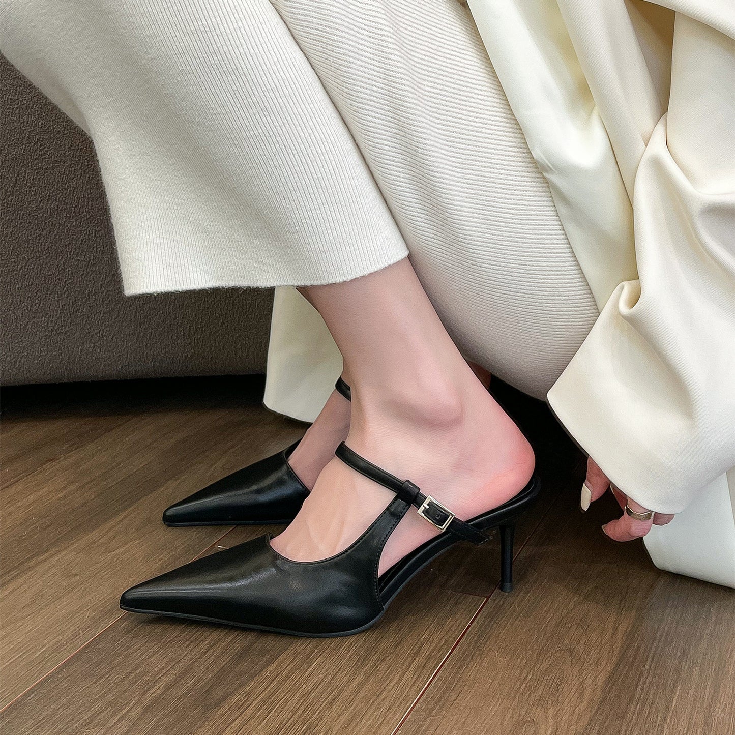 Chaussures à talons hauts pointus, demi-pantoufles à bout fermé pour femmes