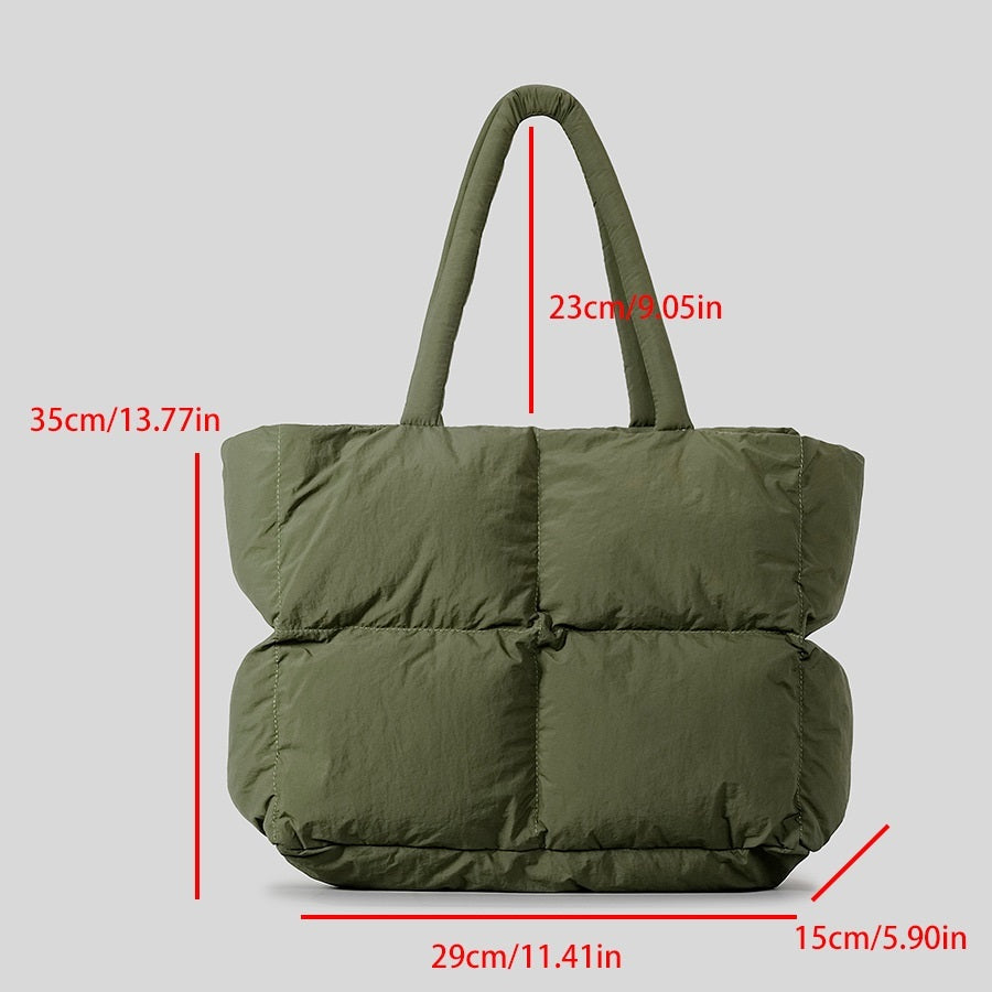 Nouveau sac fourre-tout rempli de coton vert armée Portable tout-match diamant