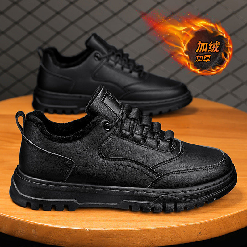 Chaussures basses en cuir de loisirs chaudes et épaisses brossées, automne et hiver