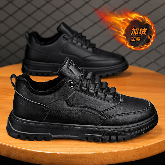 Chaussures basses en cuir de loisirs chaudes et épaisses brossées, automne et hiver