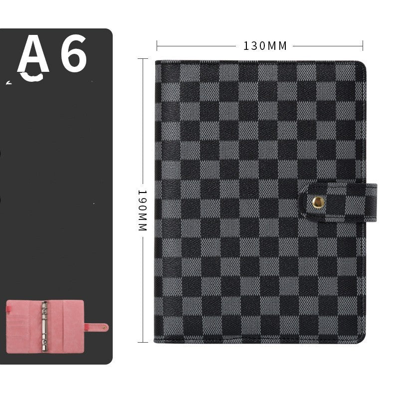 Libro de hojas sueltas con cubierta de cuero de alta calidad, cuaderno a cuadros