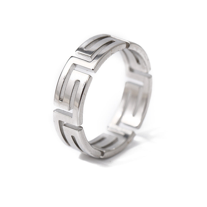 Bague simple à motif de grande muraille pour hommes en acier inoxydable