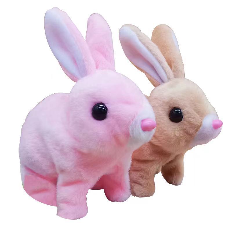 Jouets de lapin blanc électrique en peluche pour animaux de compagnie de simulation