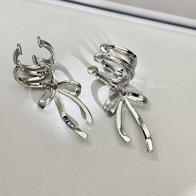 Clip d'oreille Style Ballet froid, boucles d'oreilles avec nœud en ruban, à la mode