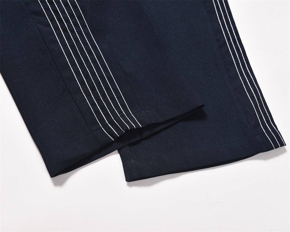 Men's Loose Color Contrast Patchwork Side Striped Sports Straight Trousers