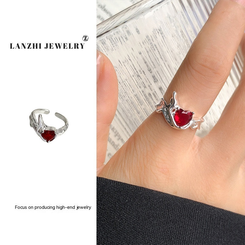 Ruby High-grade Temperament Ring Female Niche Heart-shaped Accessories