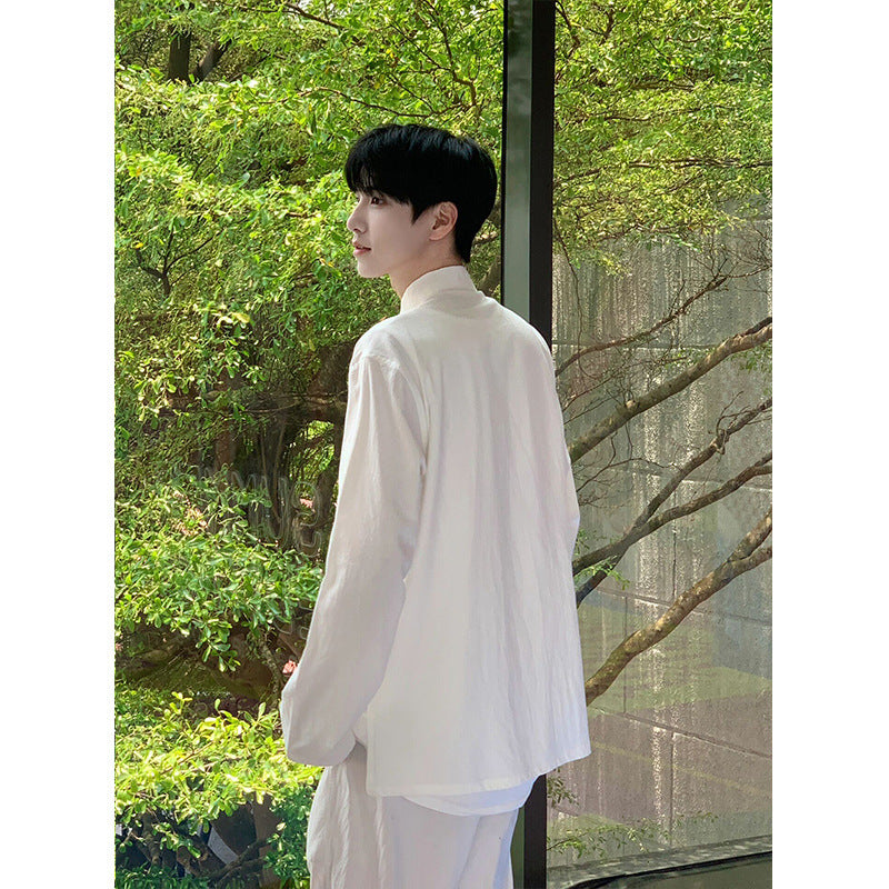 National Style Shirt Stand Collar Long-sleeved Chinese Knot Button High-grade