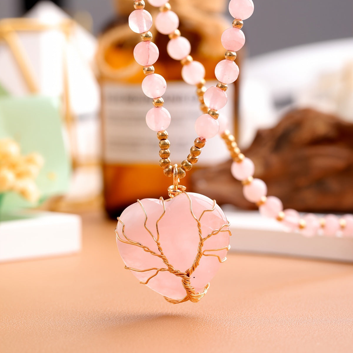 Heart-shaped Lucky Tree Crystal Ball Pendant Necklace