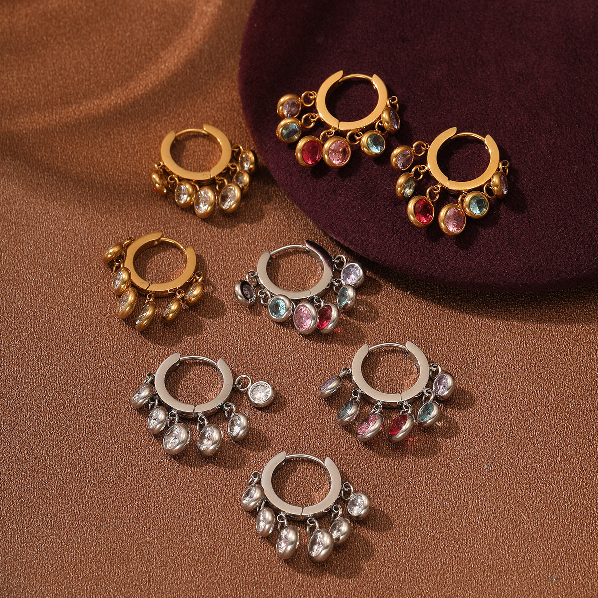 New 18K Vacuum Gold-plated Round Diamond Stainless Steel Earrings For Women