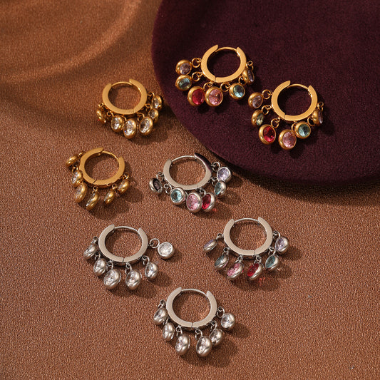 New 18K Vacuum Gold-plated Round Diamond Stainless Steel Earrings For Women