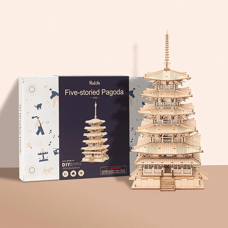 Robotime pagode à cinq étages 3D Puzzle en bois jouets pour enfants enfants anniversaire cadeau de noël décoration de la maison TGN02 livraison directe