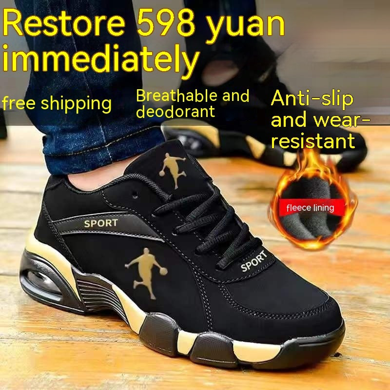 Zapatos de cuero acolchados de algodón de invierno para hombre cálidos con zapatos de cuero de caña alta de terciopelo para hombre