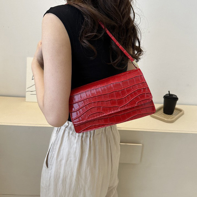 Women Shoulder Bgas Stone Pattern Solid Color Elegant Bag