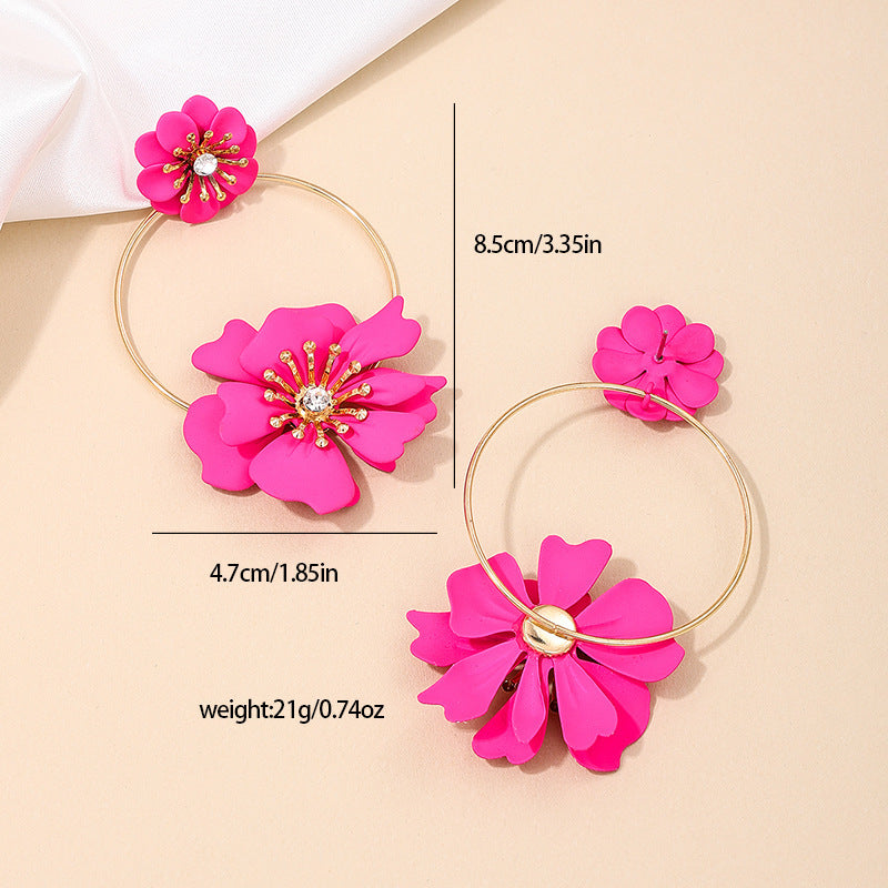 Boucles d'oreilles à fleurs, anneau de voyage de vacances, personnalité douce, tendance, pour dame