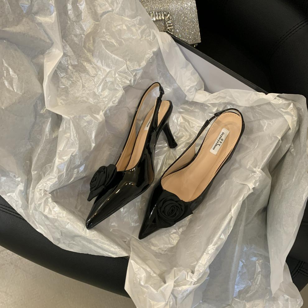 Mode Fleur Talon Haut Bout Pointu Slingback Vêtements D'extérieur Chaussures À Talons Aiguilles