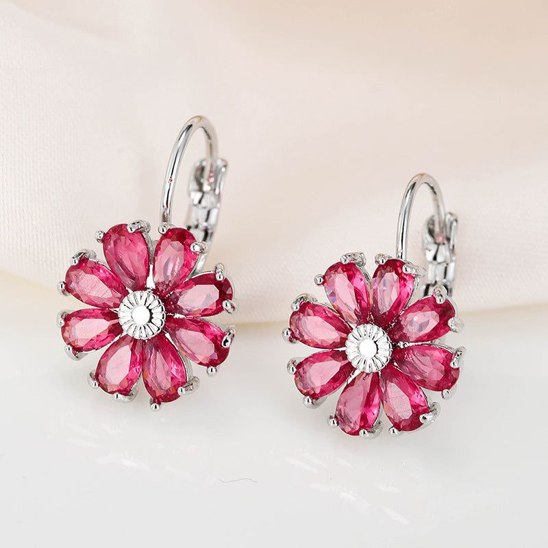Boucles d'oreilles rondes à fleurs colorées en Zircon AAA, simples, classiques, en cristal