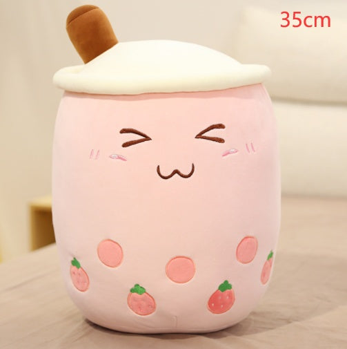 Peluche de boisson aux fruits, mignonne, douce, fraise, lait, thé, tasse de thé Boba, jouet bulle de thé, oreiller, coussin, cadeau pour enfants