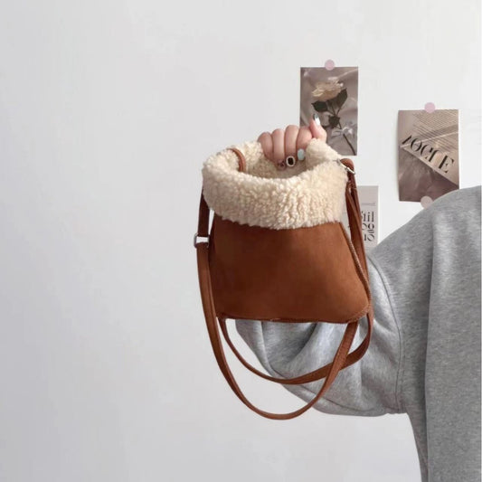 Faux Suede Lamb Wool Women's Shoulder Messenger Bag