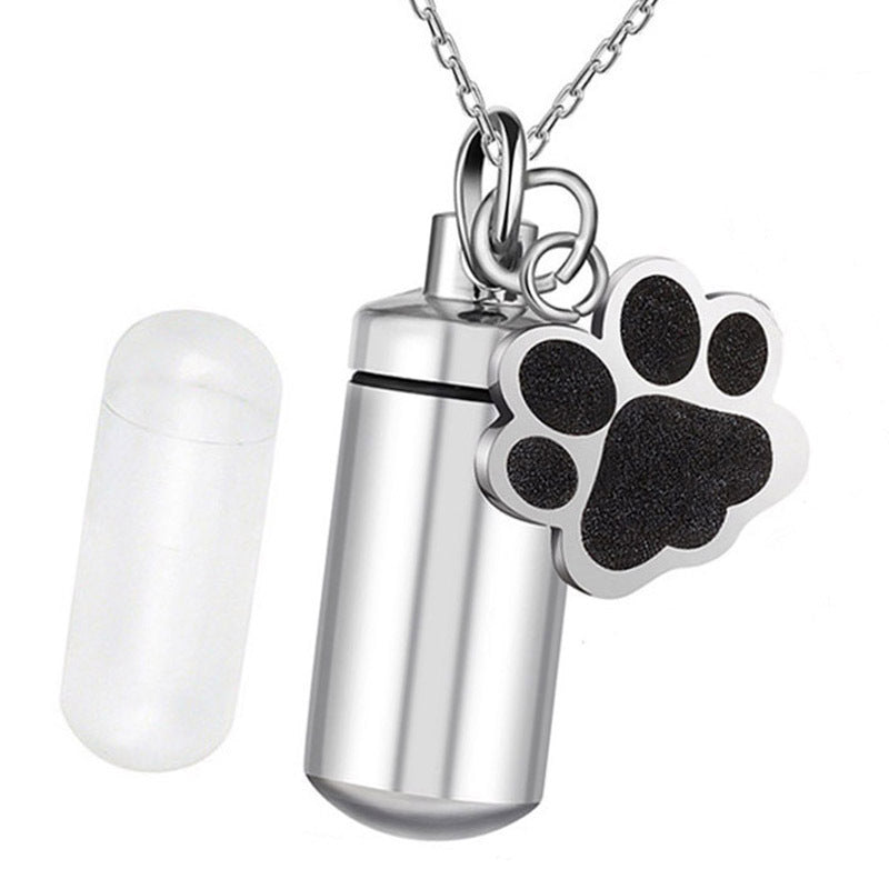 Pendentif d'urne cylindrique en acier titane, collier commémoratif de cendres d'animaux de compagnie, collier de bouteille de parfum ouvert