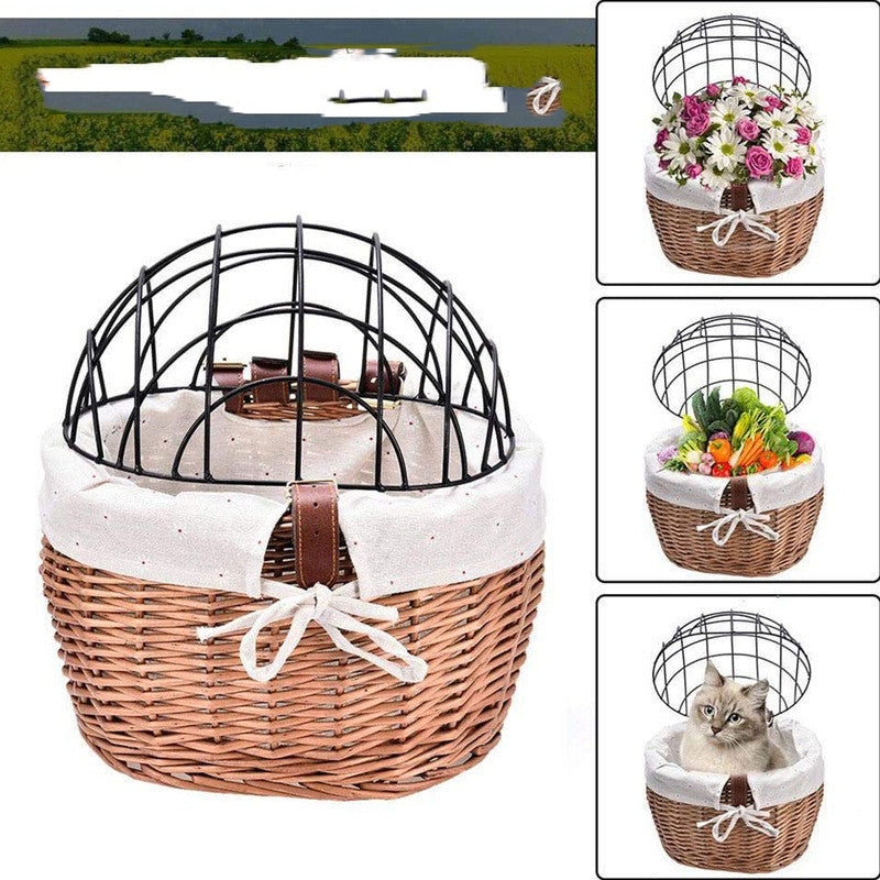 Panier à poignée avant de vélo pour chat et chien, poignée de siège pour animal de compagnie, panier de vélo de route en osier, Cage pour chat et chien
