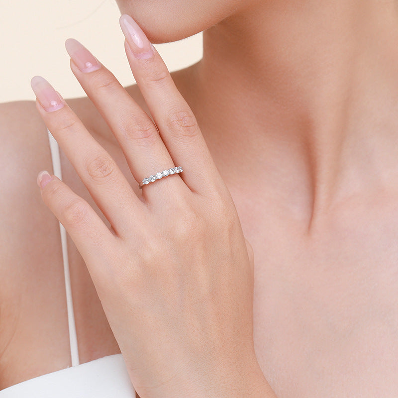 Women's Fashion Casual Sterling Silver Color Row Diamond Ring