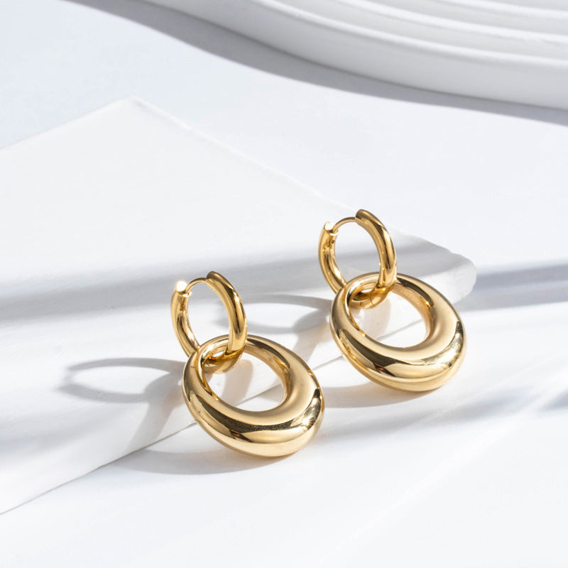 Boucles d'oreilles en acier inoxydable brillant à Double anneau en acier titane pour femmes