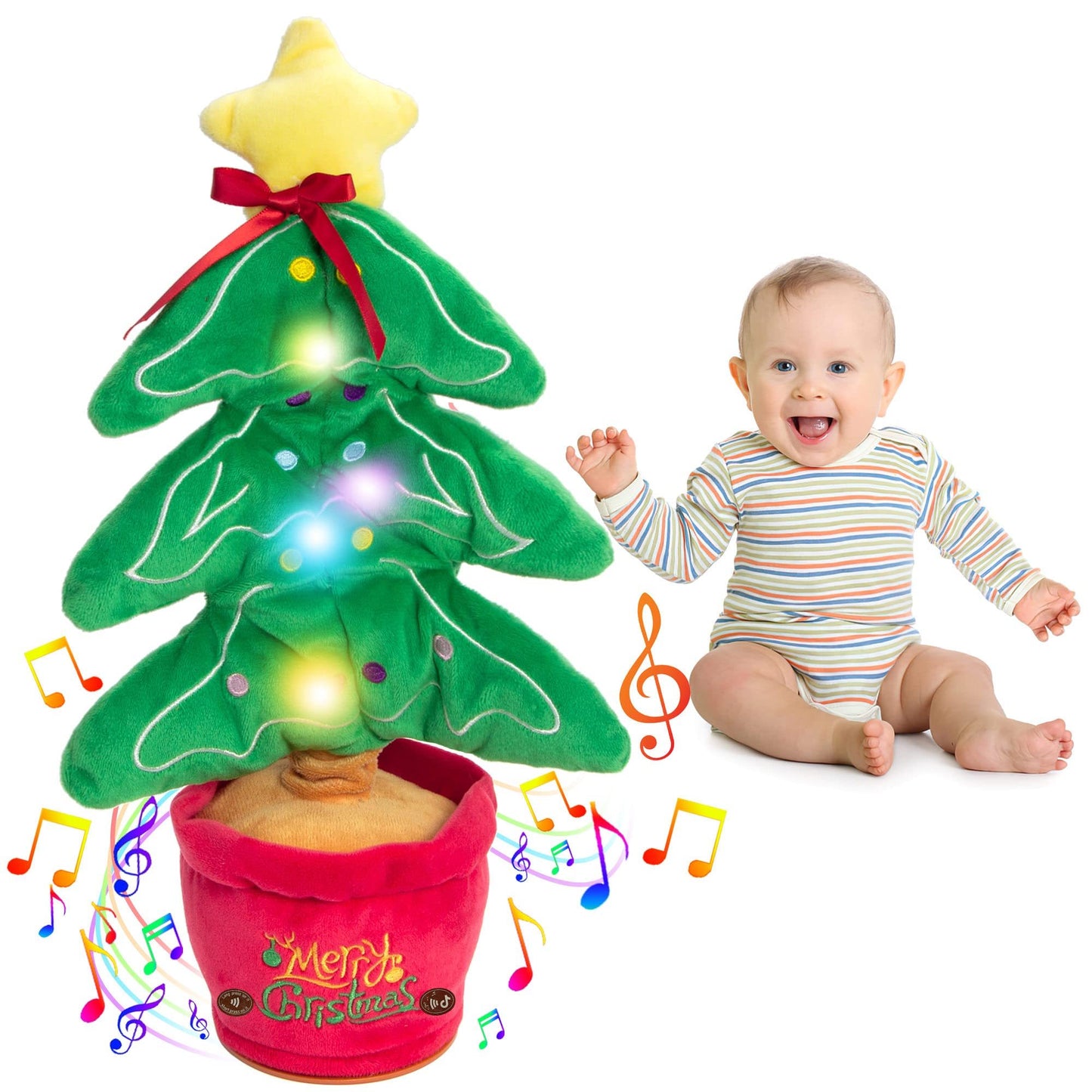 Jouets de noël dansants, arbre amusant, répétition parlant, jouets électroniques en peluche, peut chanter, enregistrement, éclaircir, éducation précoce, cadeau amusant de noël